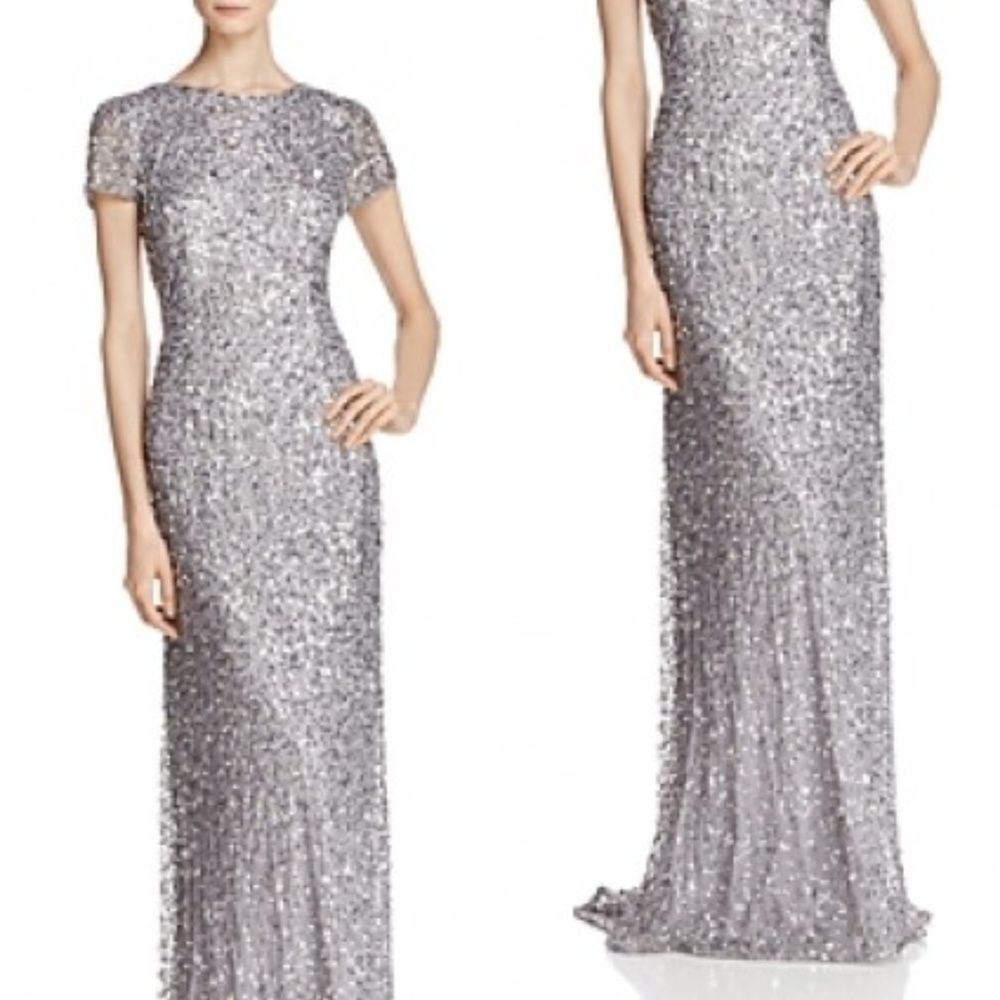 Adrianna Papell Sequin Scoop Back Gown C: Silver G